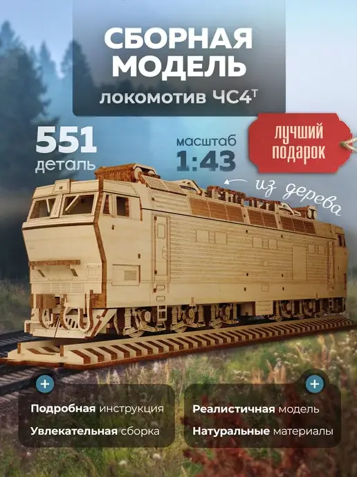 Деревянный конструктор локомотив ЧС4Т. Сборная модель