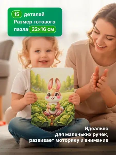 Деревянный фигурный пазл для малышей «Зайчонок», фото 3